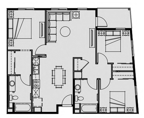 Unit 3.5 3 Bed 2 Bath 1147 sq ft